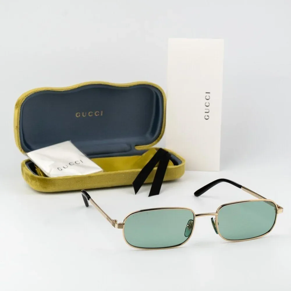 Gucci Women Sunglasses Gold Green Rectangle GG1457S 005 BRAND NEW